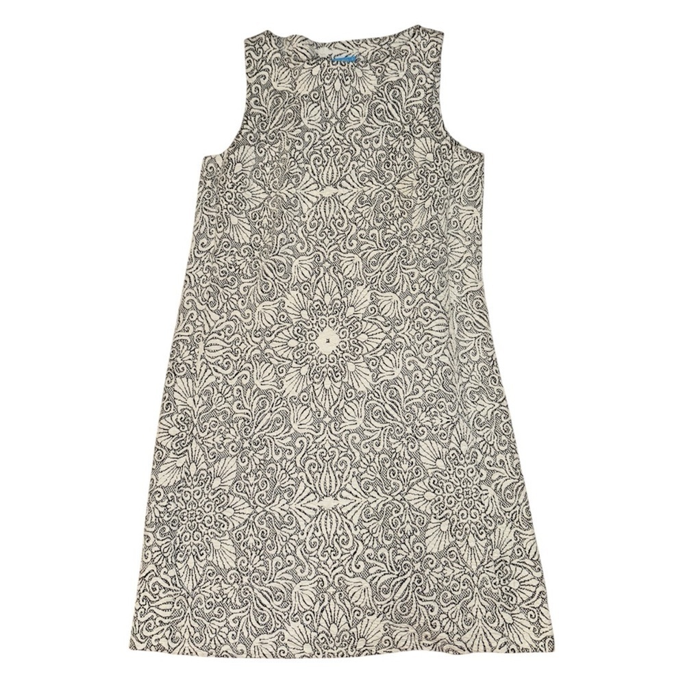 J.McLaughlin black white floral geometric shift dress women’s size medium